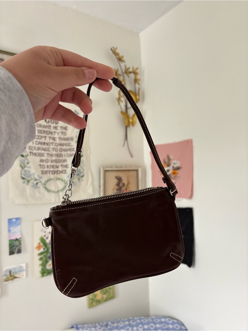 Chocolate Brown Leather Wristlet - Picture 3 of 9